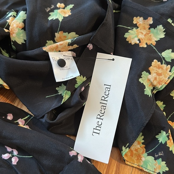 Realisation Par the Kate mini black floral silk Dress long sleeve L - Picture 4 of 8